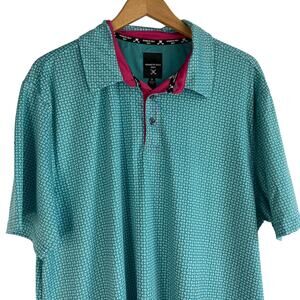 Kenneth Cole Golf Polo Shirt Men 1X Green Geometric Allover Print Activewear NWT